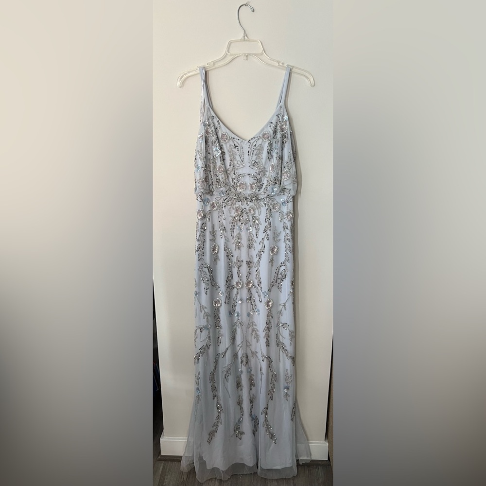 Adrianna Papell Floral Bead Blouson Gown, Light Blue Size 6